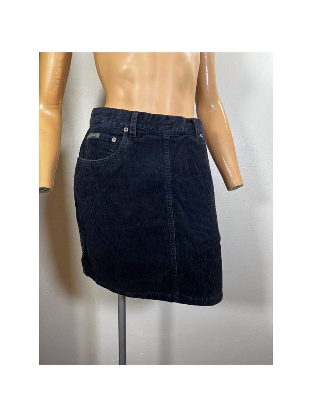 Calvin Klein Womens Straight Skirt Black Corduroy Sz 6 / Jr. 11 Mini Cotton